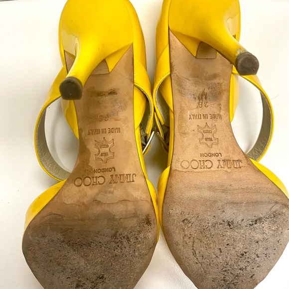 Jimmy Choo Bright Yellow Patent Leather Ankle-Strap Heels - Picture 12 of 12
